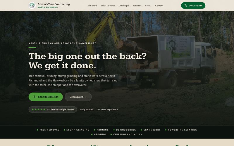 Example website for a tree services in North Richmond, NSW