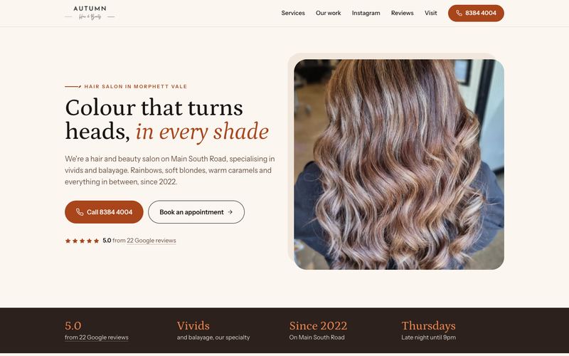 Example website for a hair & beauty in Morphett Vale, SA