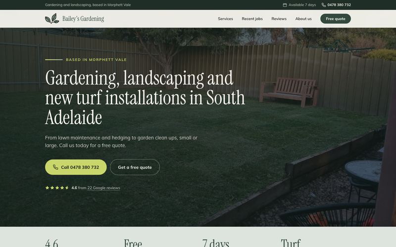 Example website for a gardening & landscaping in Morphett Vale, SA