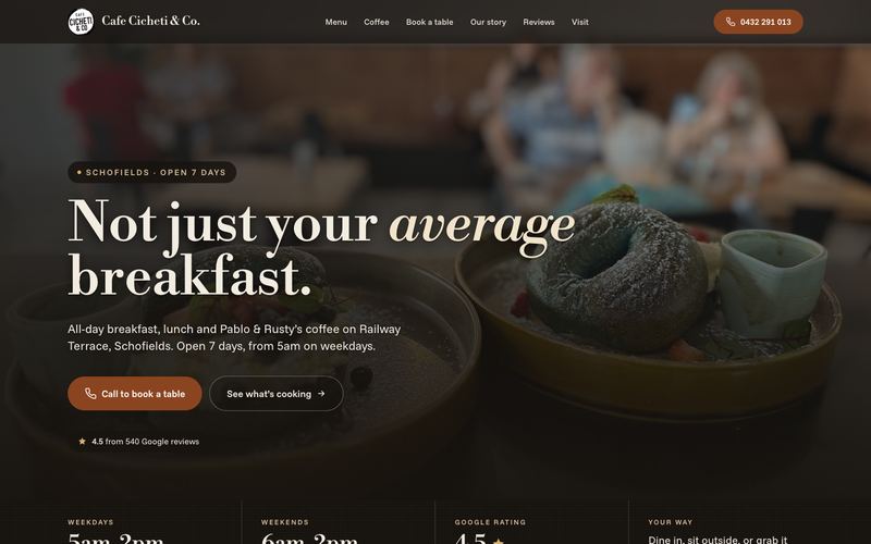 Example website for a café in Schofields, NSW