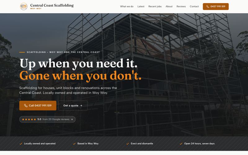 Example website for a scaffolding hire in Woy Woy, NSW