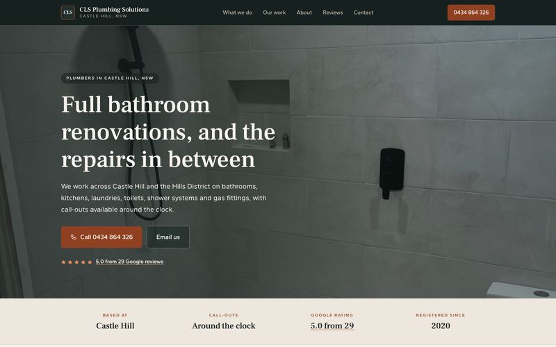 Example website for a plumber in Castle Hill, NSW