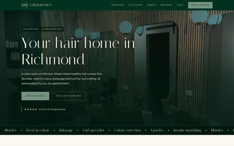 Example website for a hair salon in Richmond, NSW