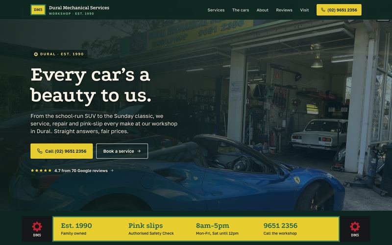 Example website for a mechanic in Dural, NSW