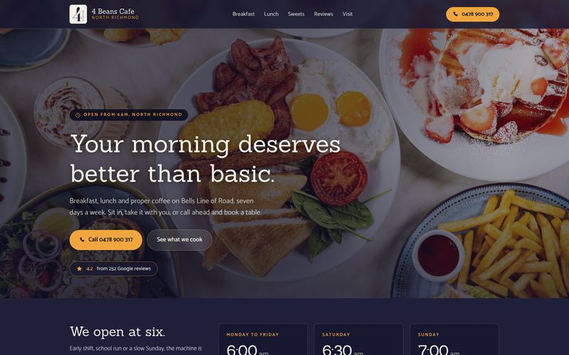 Example website for a café in North Richmond, NSW