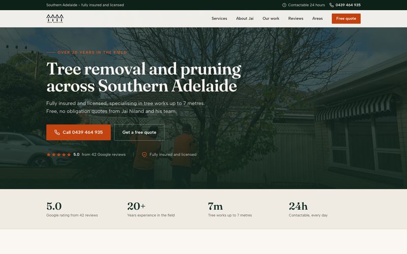 Example website for a tree surgeon in Happy Valley, SA
