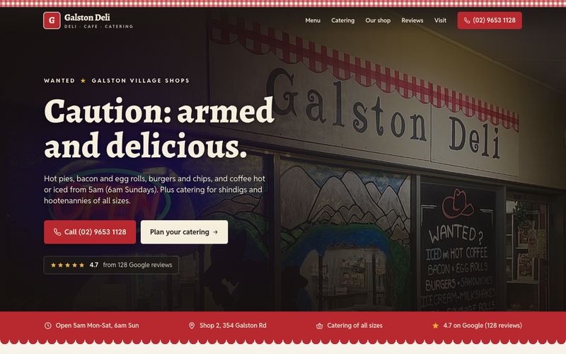 Example website for a deli café in Galston, NSW