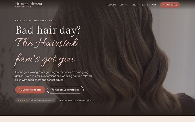 Example website for a hair salon in Morphett Vale, SA