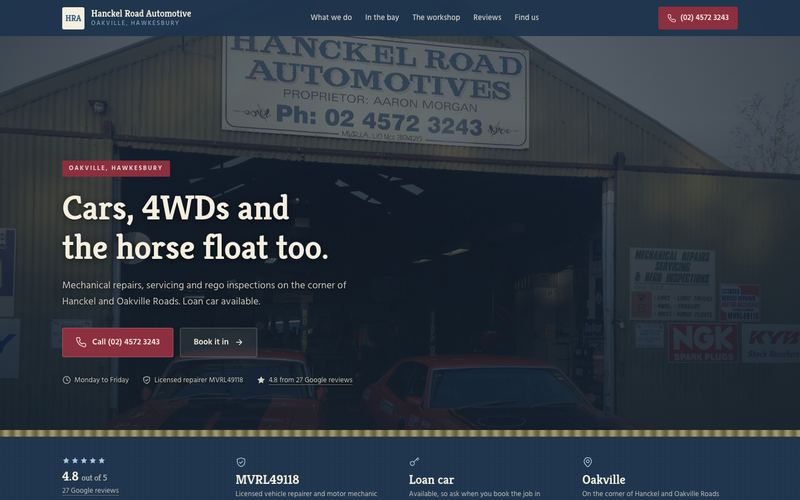 Example website for a mechanic in Oakville, NSW