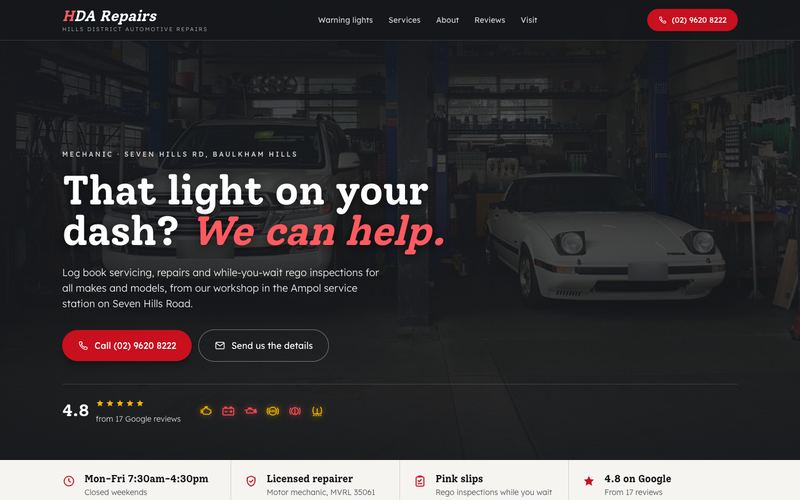 Example website for a mechanic in Baulkham Hills, NSW
