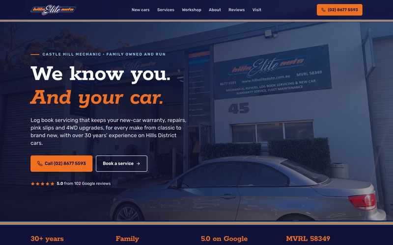 Example website for a mechanic in Castle Hill, NSW