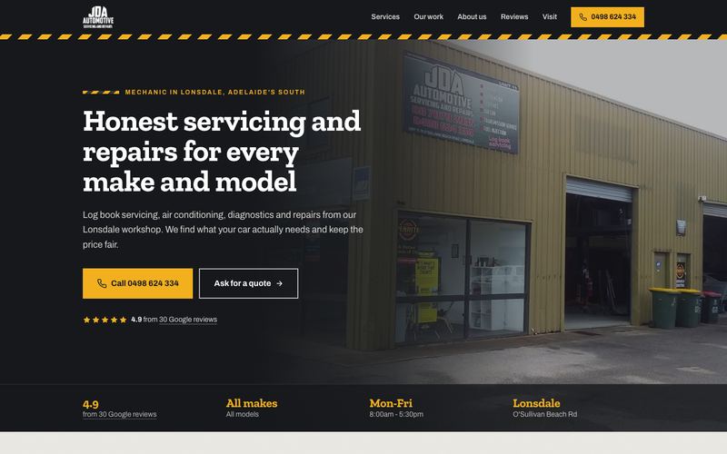 Example website for a mechanic in Lonsdale, SA