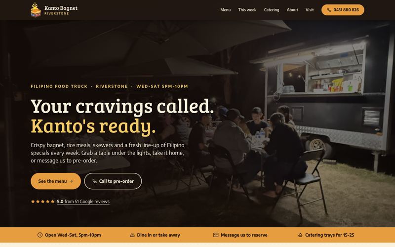 Example website for a filipino food truck in Riverstone, NSW