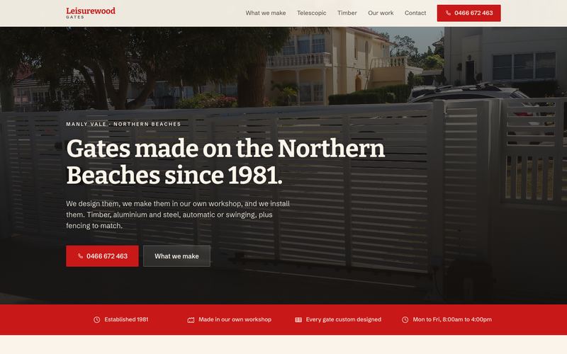 Example website for a fencing & gates in Manly Vale, NSW