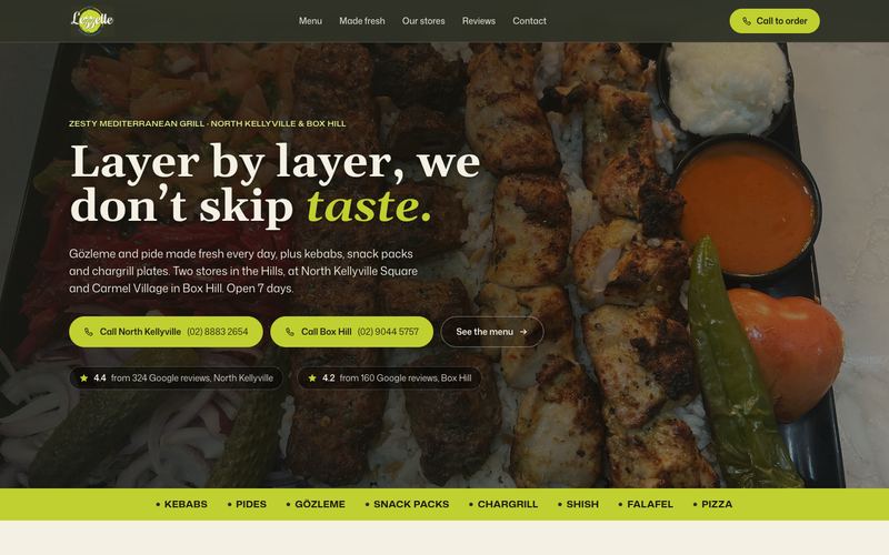 Example website for a mediterranean restaurant in Box Hill, NSW