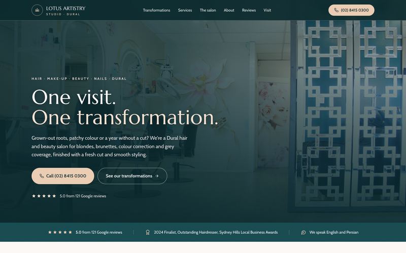 Example website for a hair salon in Dural, NSW