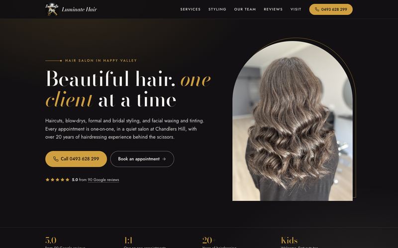 Example website for a hairdresser in Happy Valley, SA