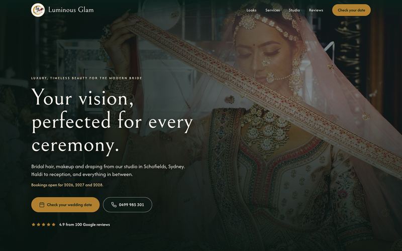 Example website for a bridal makeup in Schofields, NSW