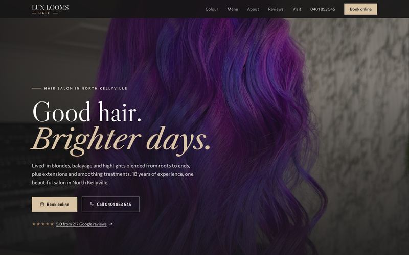 Example website for a hair salon in North Kellyville, NSW