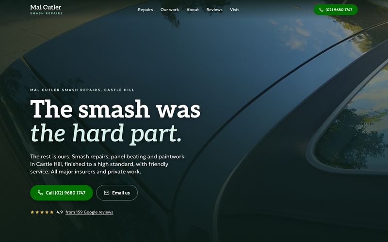 Example website for a smash repairs in Castle Hill, NSW