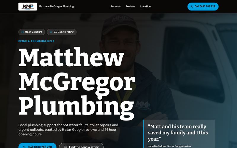 Example website for a plumber in Penola, SA
