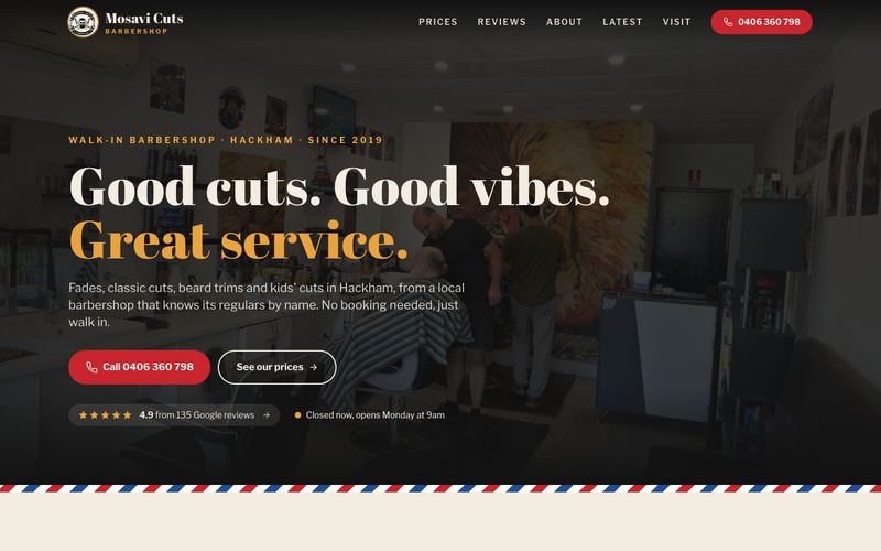 Example website for a barber in Hackham, SA