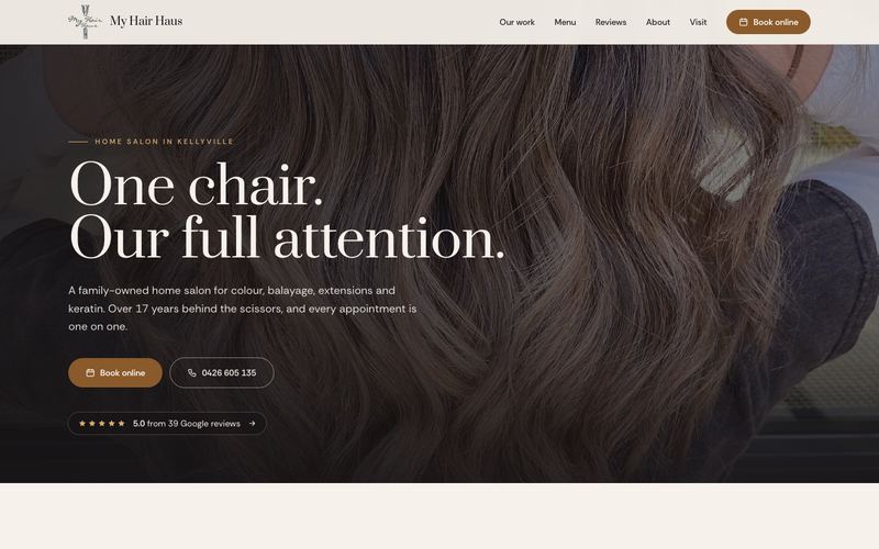 Example website for a hair salon in Kellyville, NSW