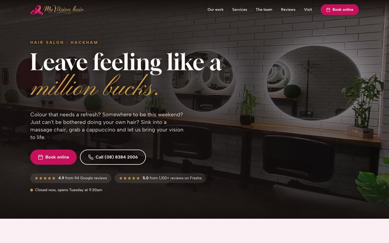 Example website for a hair salon in Hackham, SA