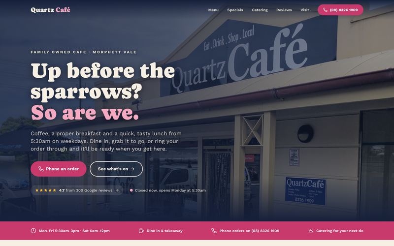 Example website for a café in Morphett Vale, SA