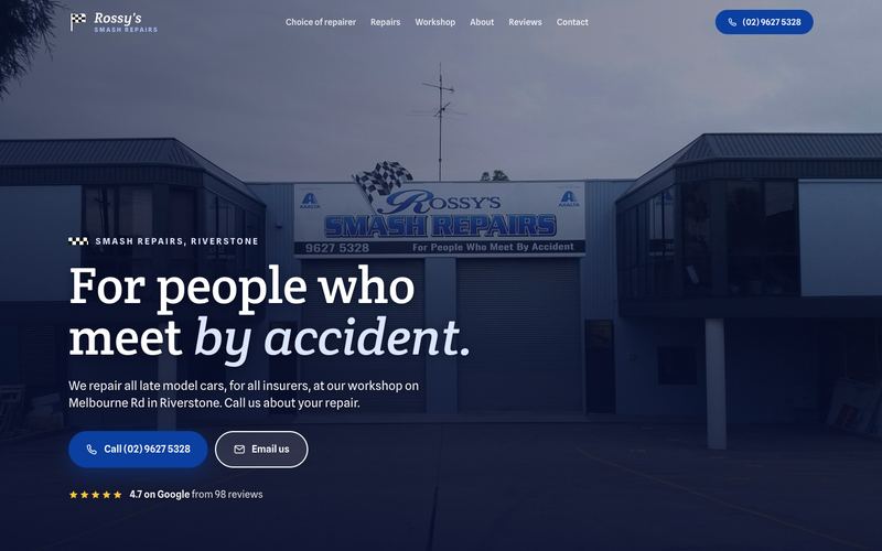 Example website for a smash repairs in Riverstone, NSW