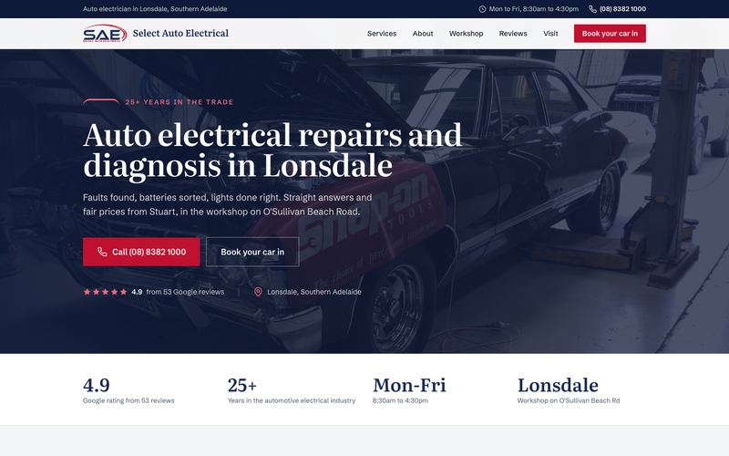 Example website for a auto electrician in Lonsdale, SA