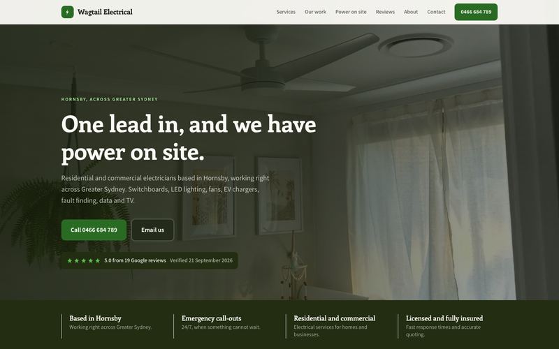 Example website for a electrician in Hornsby, NSW