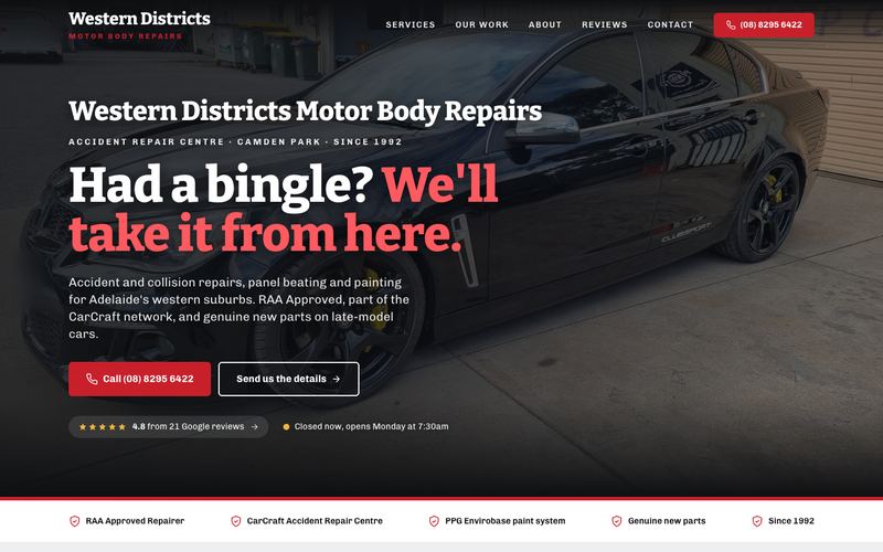 Western Districts Motor Body Repairs website