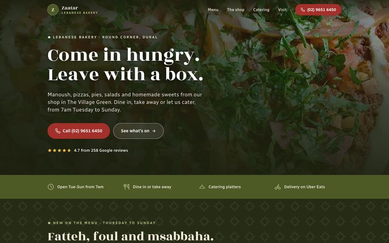 Example website for a lebanese bakery in Dural, NSW